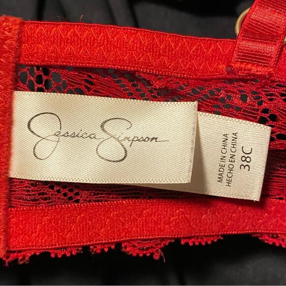 Jessica Simpson Red Lace Trim Full-Coverage Bra with Underwire Size 38C - Picture 5 of 6